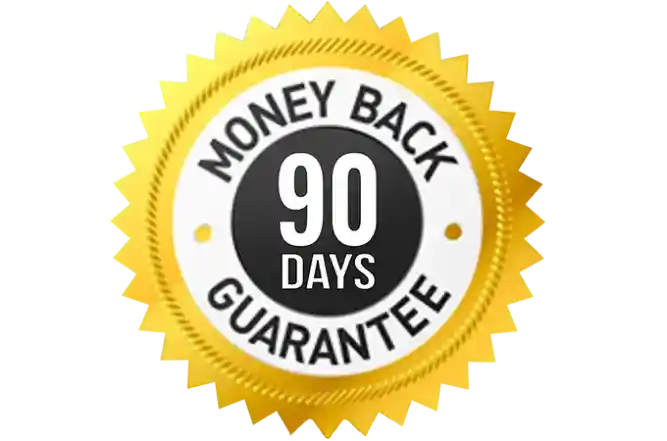 90 day money back guarantee badge for hearing support supplement purchase